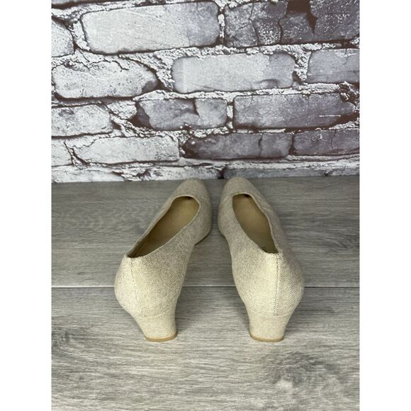 Stuart Weitzman VTG Beige Gold Canvas Pumps Dress Heels Women’s Sz 7M US/37.5EU - Picture 6 of 16